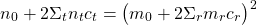 \begin{equation*}n_0+2\Sigma_t n_t c_t =\big(m_0+2\Sigma_r m_r c_r\big)^2\end{equation*}