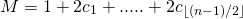 \begin{equation*}M=1+2c_1+ ..... + 2c_{\lfloor(n-1)/2\rfloor}\end{equation*}